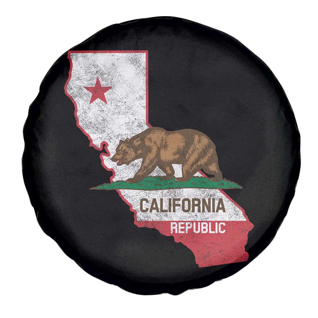 California Republic Cali Map Flag Distressed Style Spare Tire Cover