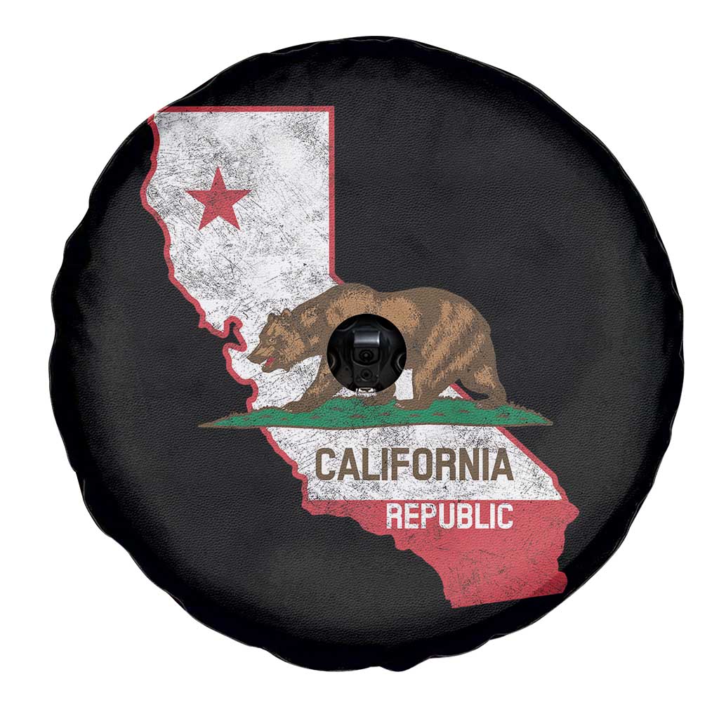 California Republic Cali Map Flag Distressed Style Spare Tire Cover