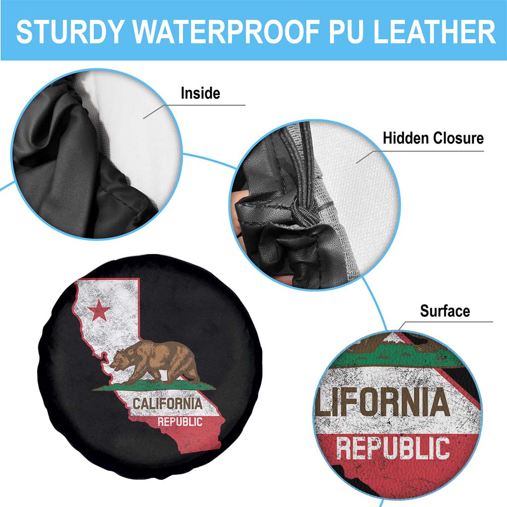 California Republic Cali Map Flag Distressed Style Spare Tire Cover