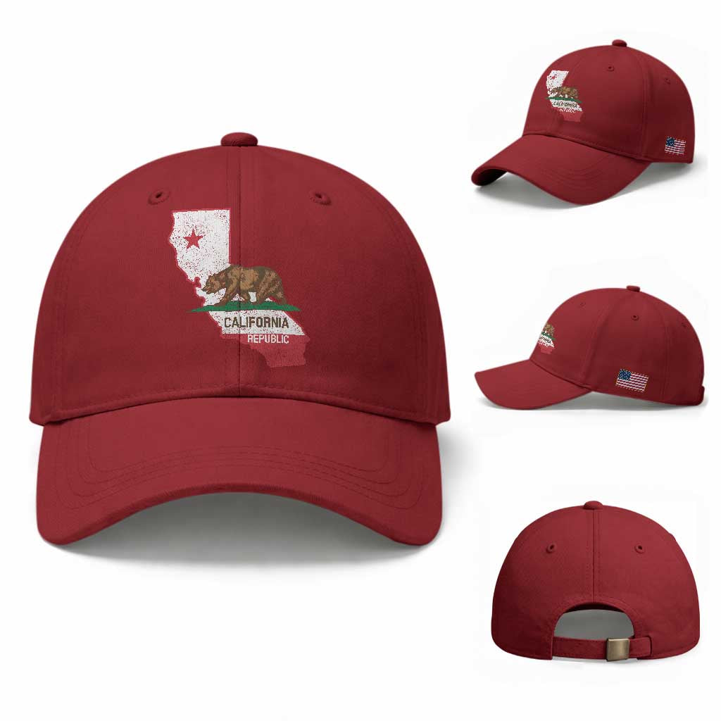 California Republic Cali Map Flag Distressed Style Baseball Cap