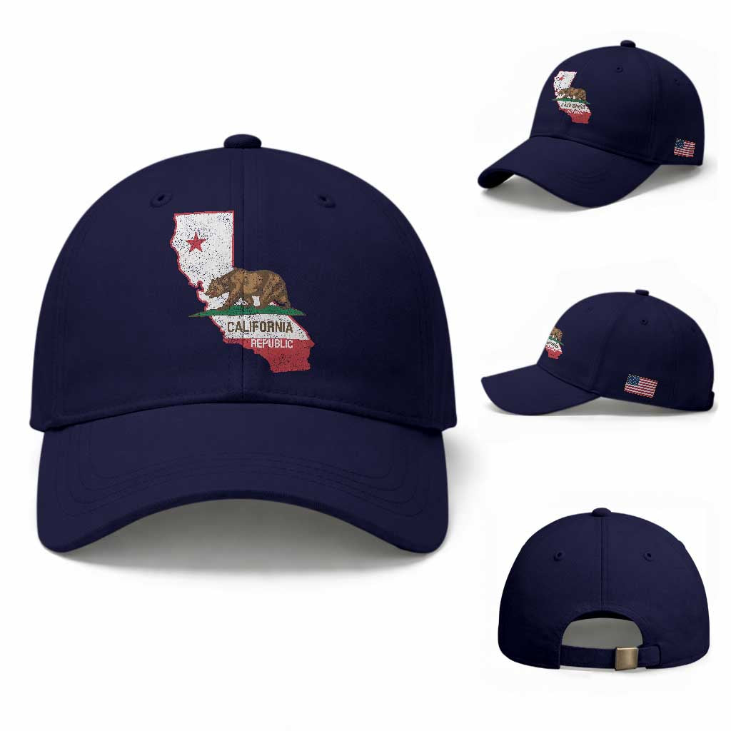 California Republic Cali Map Flag Distressed Style Baseball Cap