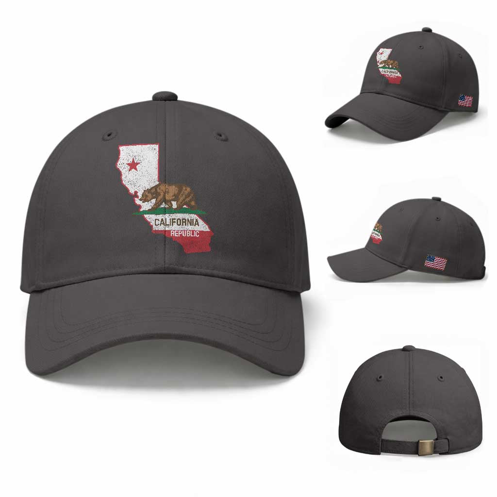 California Republic Cali Map Flag Distressed Style Baseball Cap