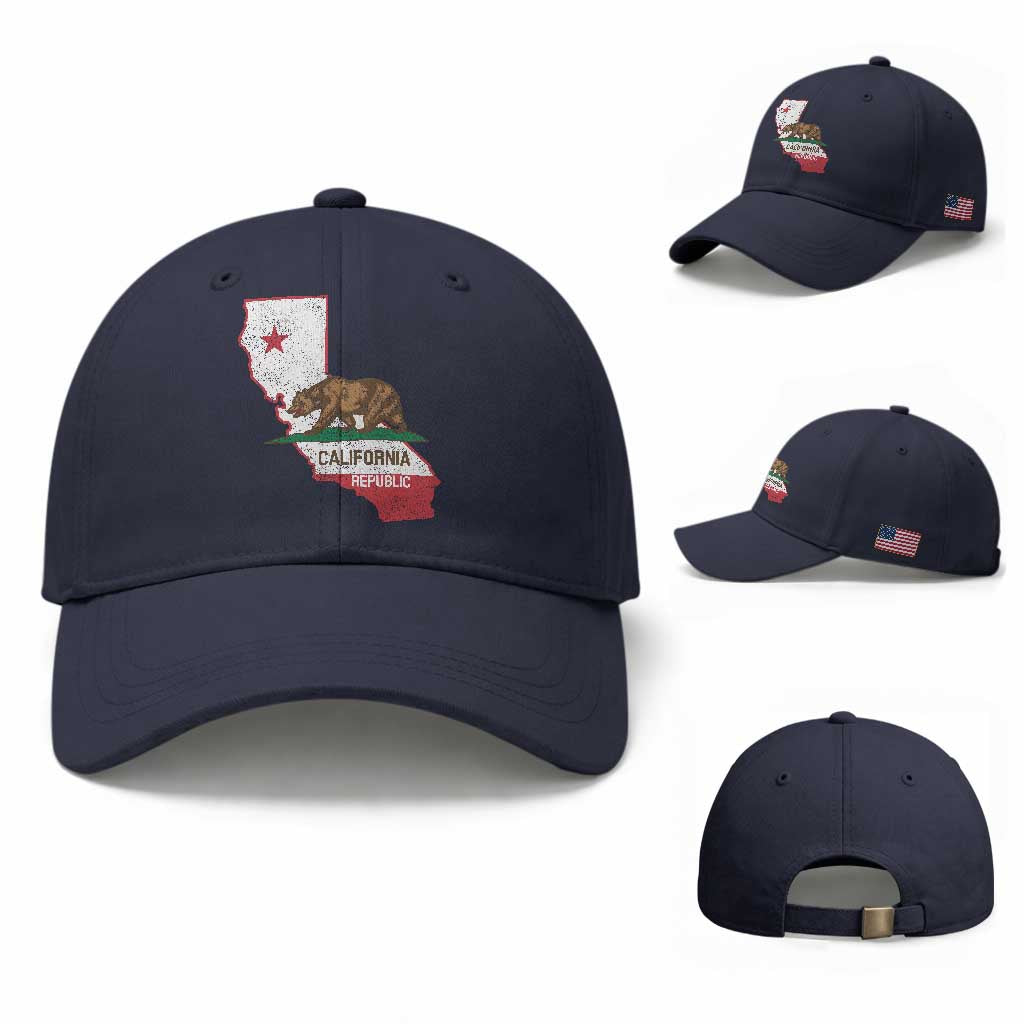 California Republic Cali Map Flag Distressed Style Baseball Cap
