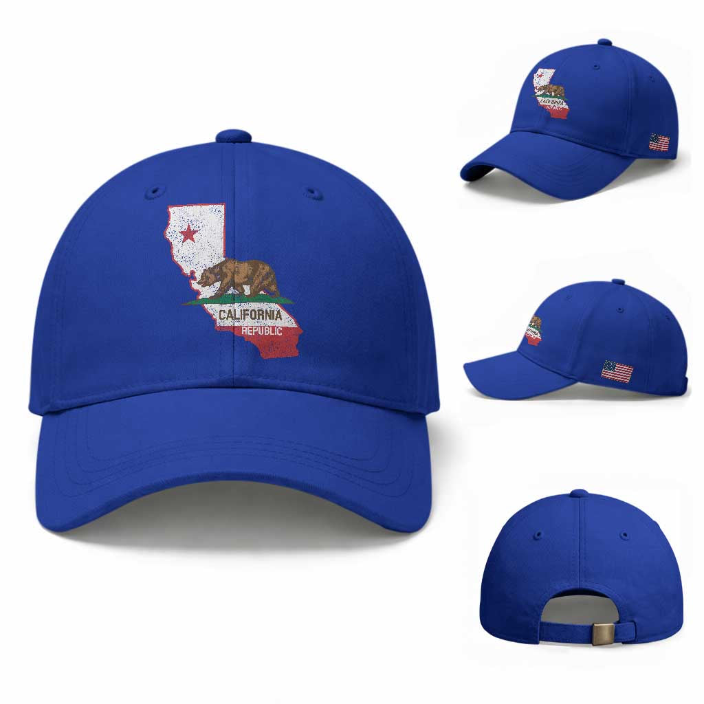 California Republic Cali Map Flag Distressed Style Baseball Cap