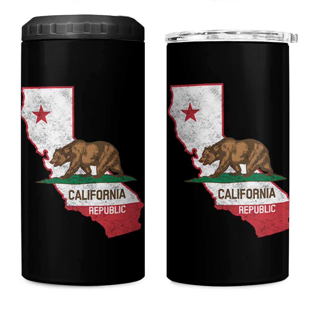 California Republic Cali Map Flag Distressed Style 4 in 1 Can Cooler Tumbler