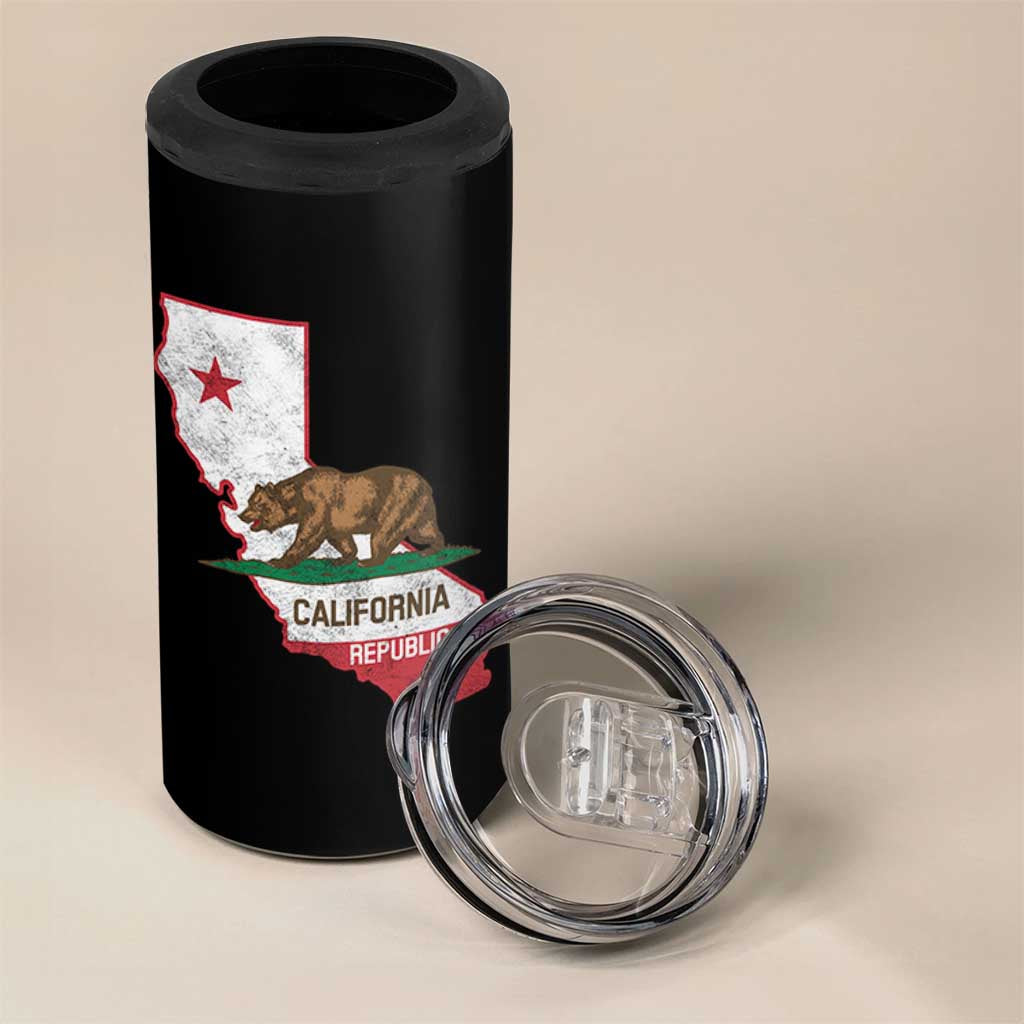 California Republic Cali Map Flag Distressed Style 4 in 1 Can Cooler Tumbler