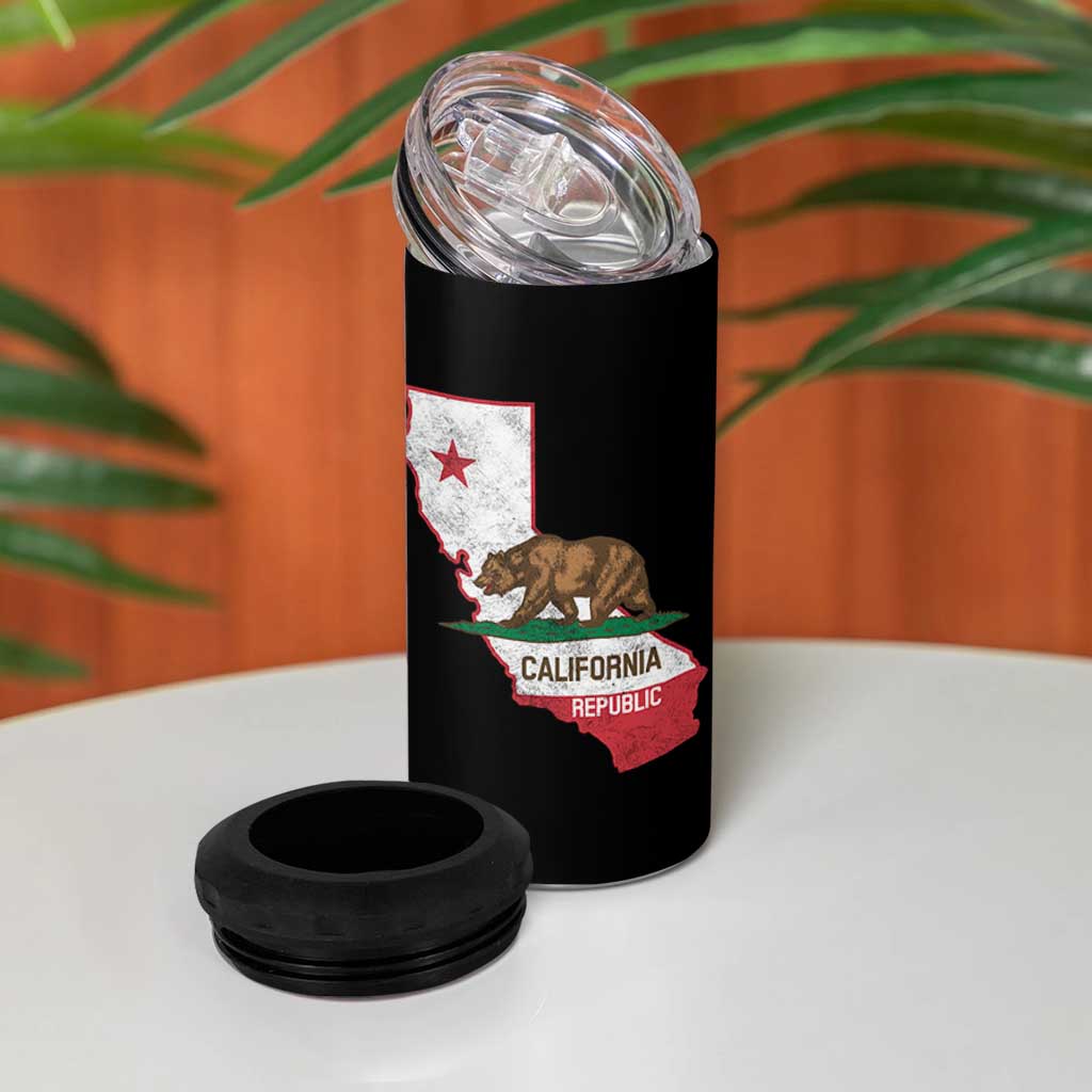 California Republic Cali Map Flag Distressed Style 4 in 1 Can Cooler Tumbler