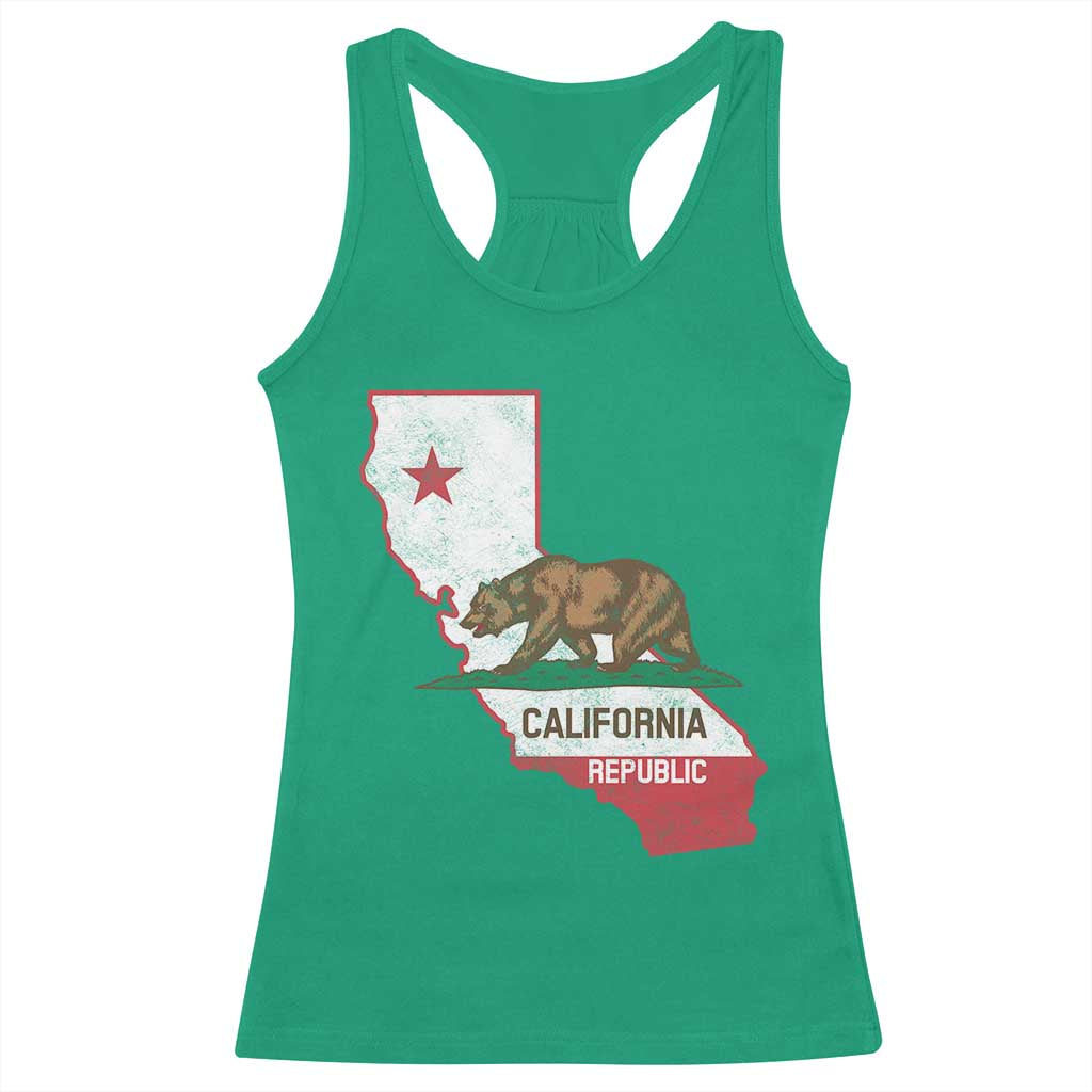 California Republic Cali Map Flag Distressed Style Racerback Tank Top