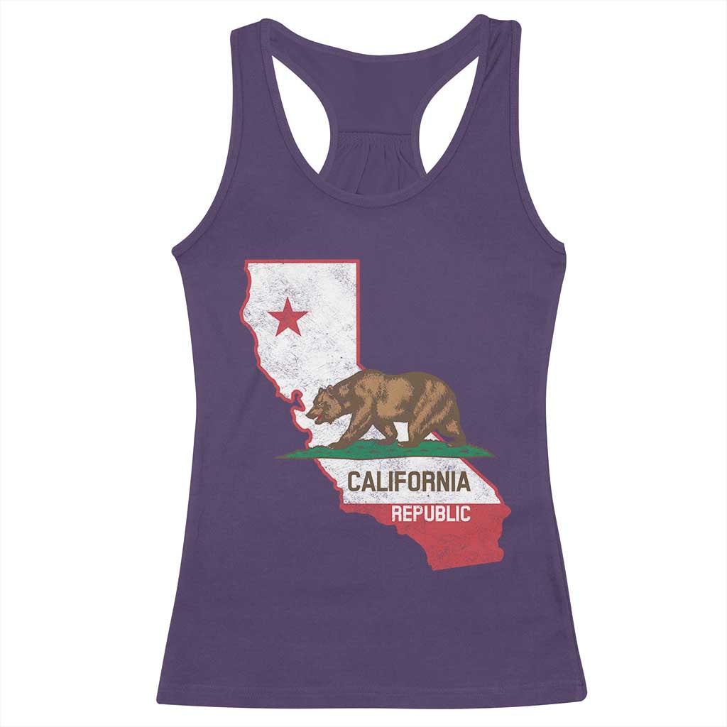 California Republic Cali Map Flag Distressed Style Racerback Tank Top