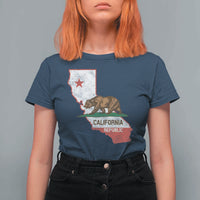 California Republic Cali Map Flag Distressed Style T Shirt For Women