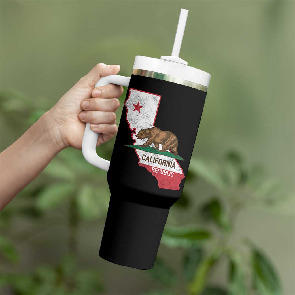California Republic Cali Map Flag Distressed Style Tumbler With Handle