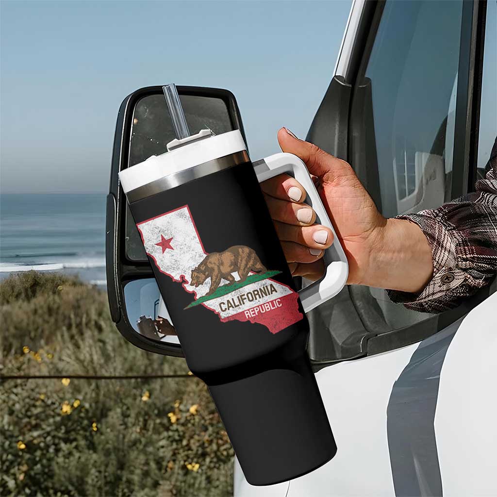 California Republic Cali Map Flag Distressed Style Tumbler With Handle