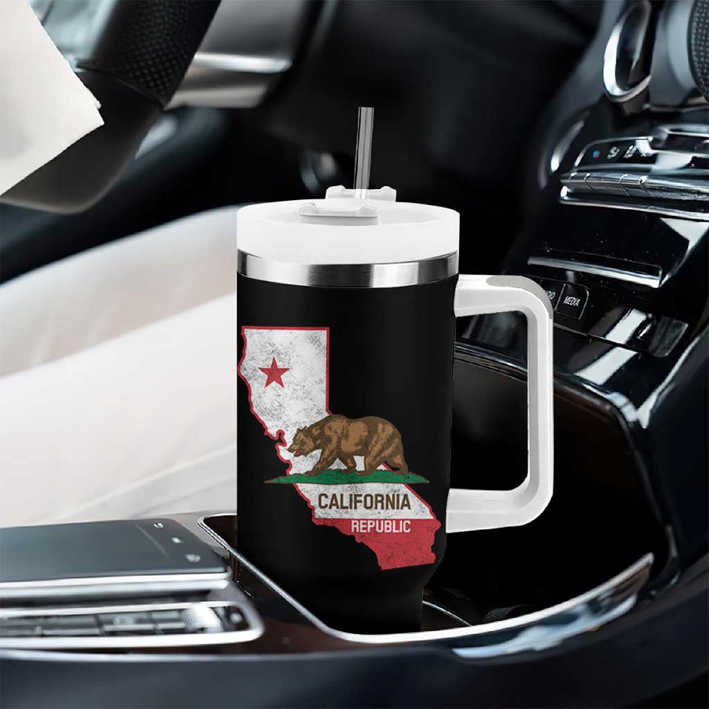 California Republic Cali Map Flag Distressed Style Tumbler With Handle