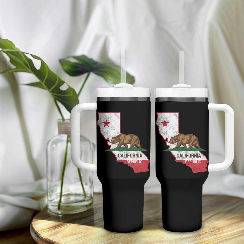 California Republic Cali Map Flag Distressed Style Tumbler With Handle