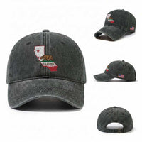 California Republic Cali Map Flag Distressed Style Washed Cotton Baseball Cap