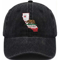 California Republic Cali Map Flag Distressed Style Washed Cotton Baseball Cap
