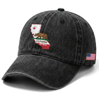 California Republic Cali Map Flag Distressed Style Washed Cotton Baseball Cap