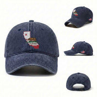 California Republic Cali Map Flag Distressed Style Washed Cotton Baseball Cap