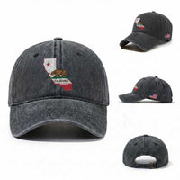 California Republic Cali Map Flag Distressed Style Washed Cotton Baseball Cap