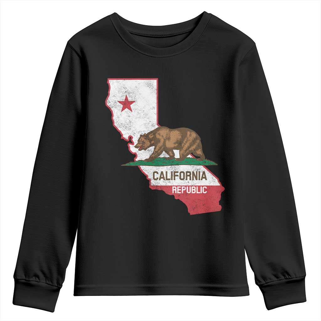 California Republic Cali Map Flag Distressed Style Youth Sweatshirt