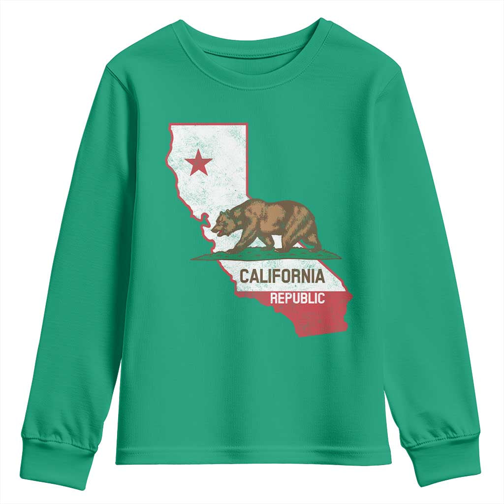 California Republic Cali Map Flag Distressed Style Youth Sweatshirt