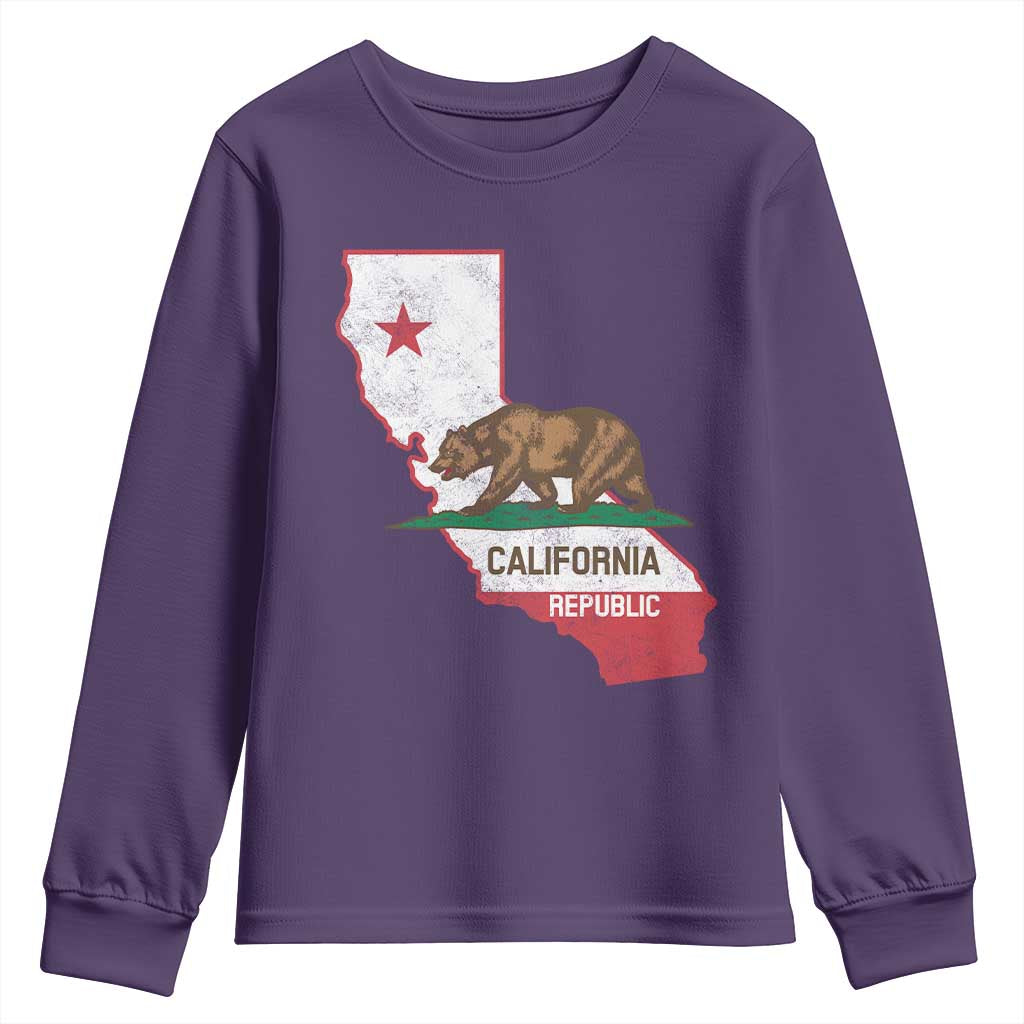 California Republic Cali Map Flag Distressed Style Youth Sweatshirt