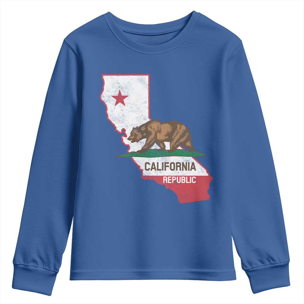 California Republic Cali Map Flag Distressed Style Youth Sweatshirt