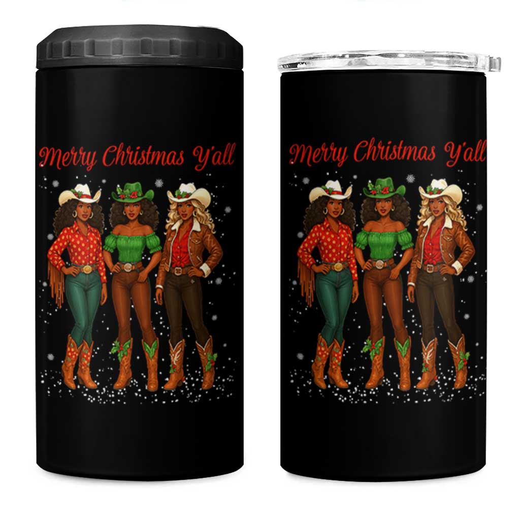 Black African American Cowgirl Christmas 4 in 1 Can Cooler Tumbler Retro Western Howdy - Wonder Print Shop