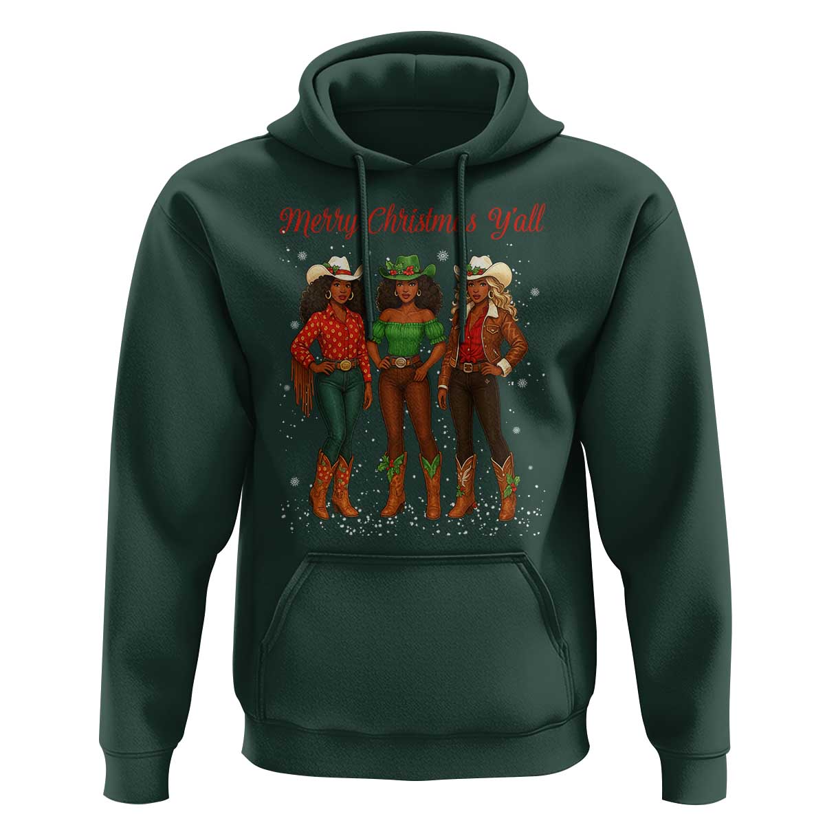 Black African American Cowgirl Christmas Hoodie Retro Western Howdy - Wonder Print Shop