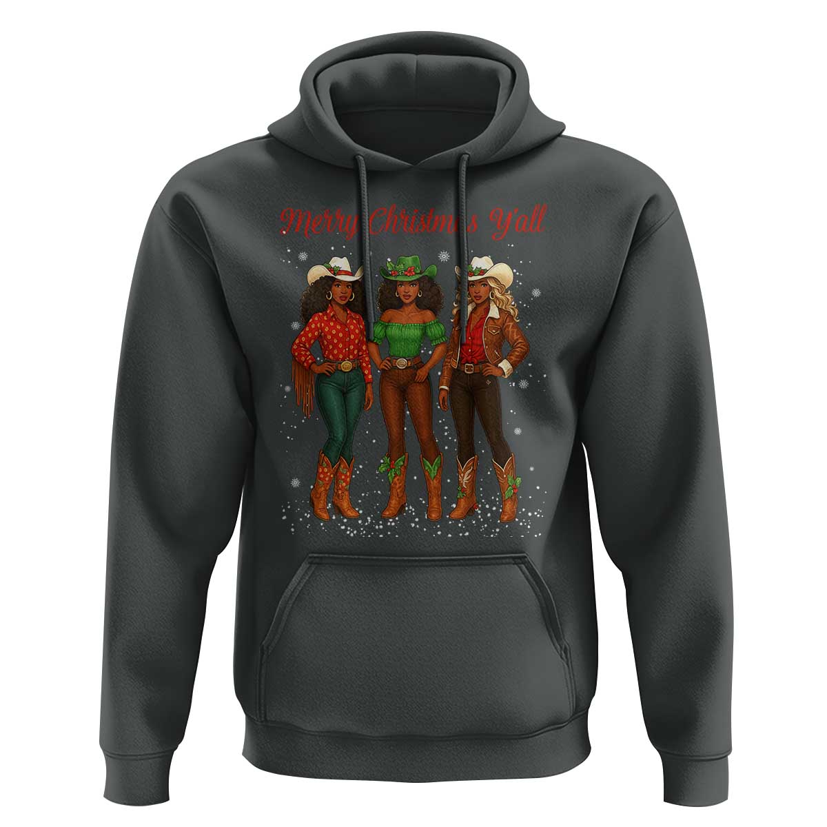 Black African American Cowgirl Christmas Hoodie Retro Western Howdy - Wonder Print Shop