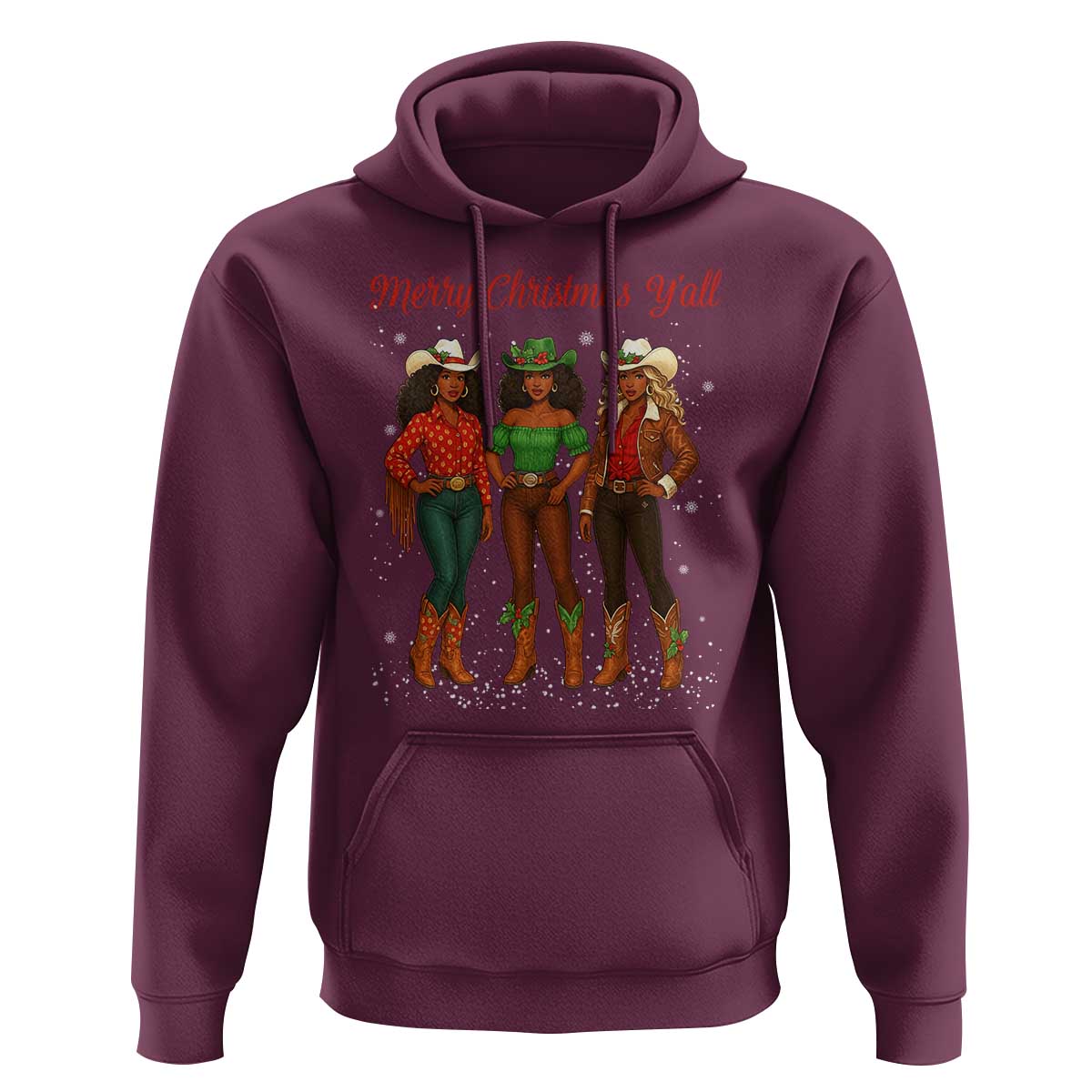 Black African American Cowgirl Christmas Hoodie Retro Western Howdy - Wonder Print Shop