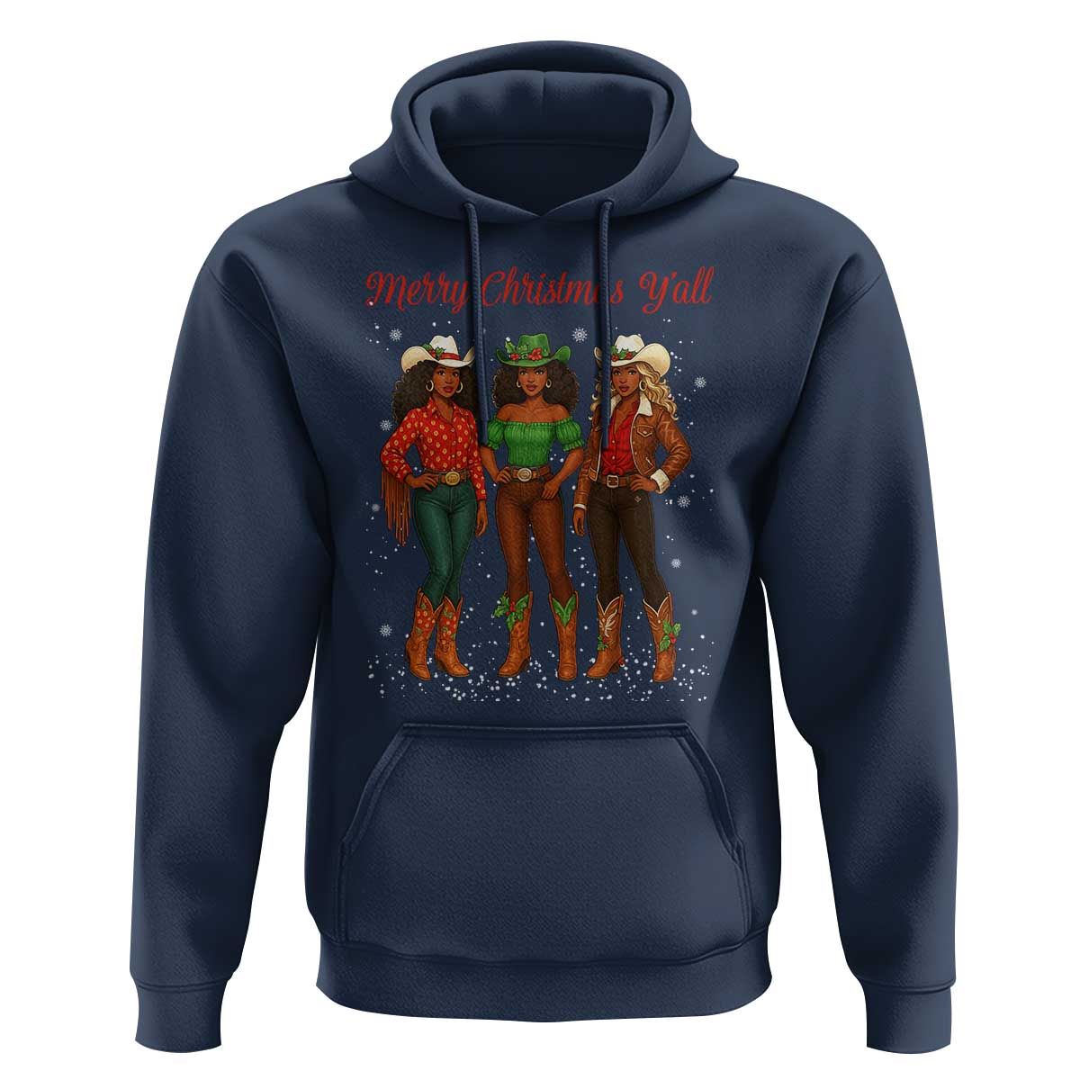 Black African American Cowgirl Christmas Hoodie Retro Western Howdy - Wonder Print Shop