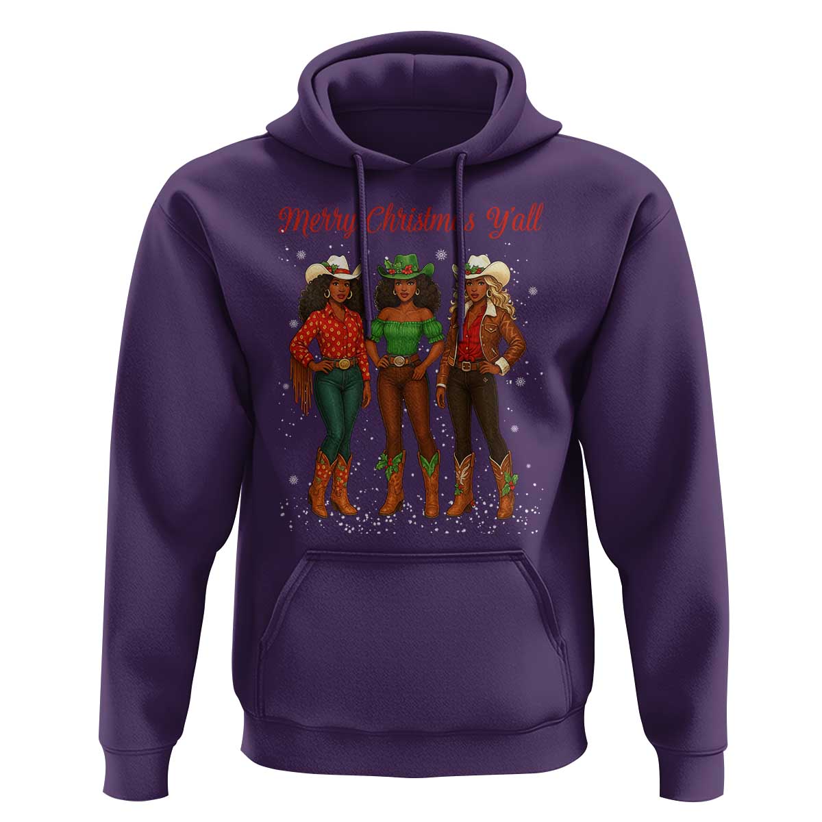 Black African American Cowgirl Christmas Hoodie Retro Western Howdy - Wonder Print Shop