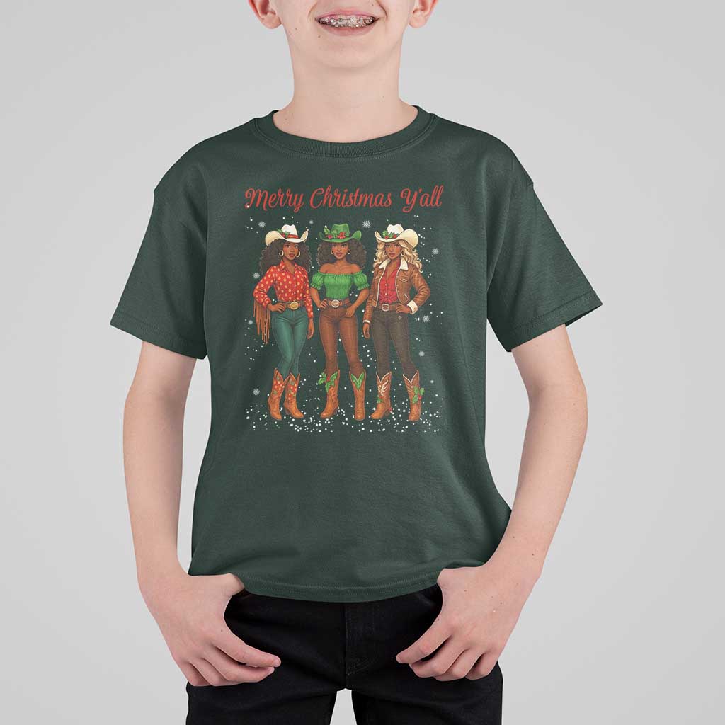 Black African American Cowgirl Christmas T Shirt For Kid Retro Western Howdy - Wonder Print Shop