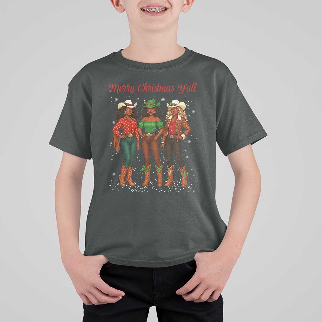 Black African American Cowgirl Christmas T Shirt For Kid Retro Western Howdy - Wonder Print Shop