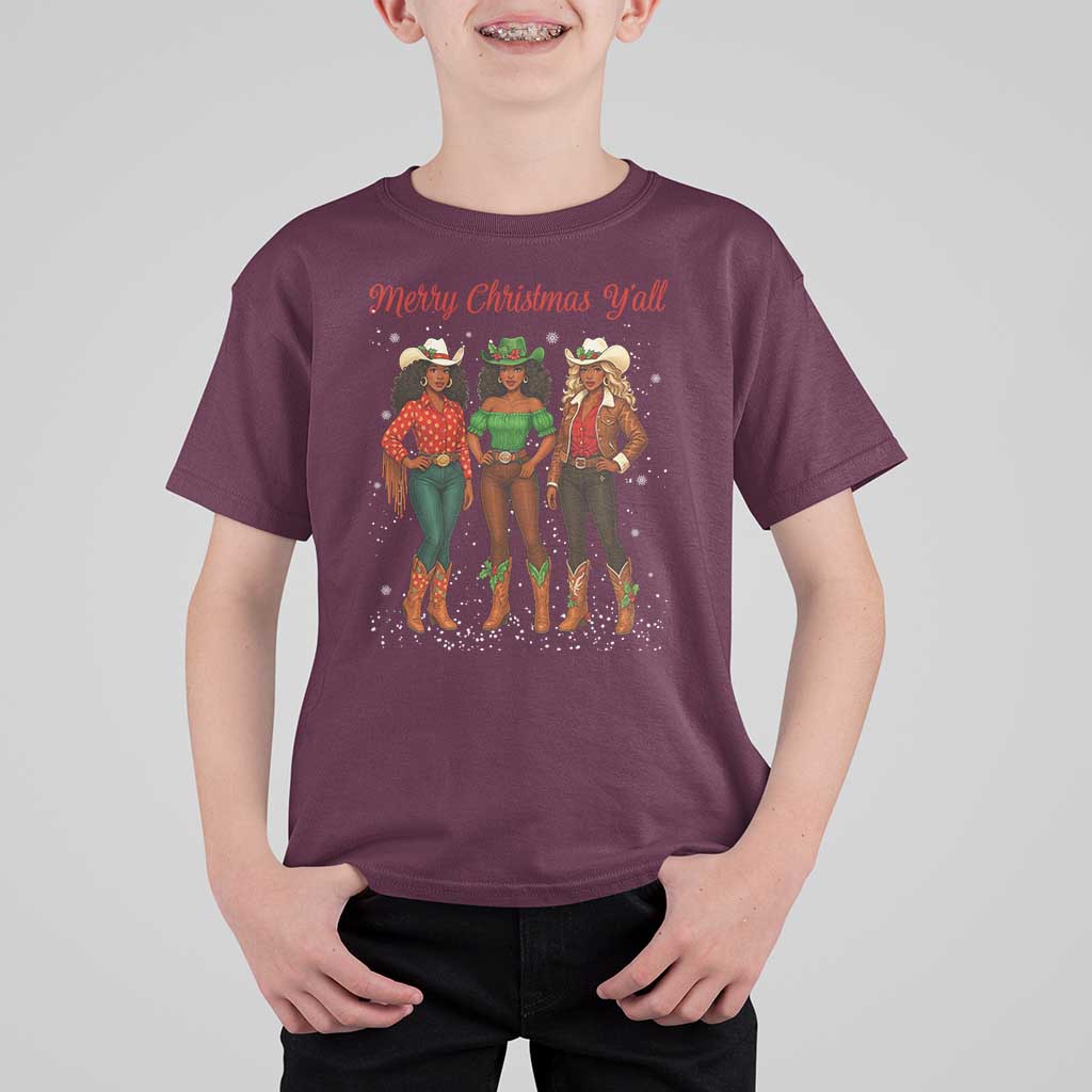 Black African American Cowgirl Christmas T Shirt For Kid Retro Western Howdy - Wonder Print Shop