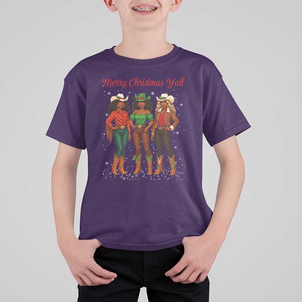 Black African American Cowgirl Christmas T Shirt For Kid Retro Western Howdy - Wonder Print Shop