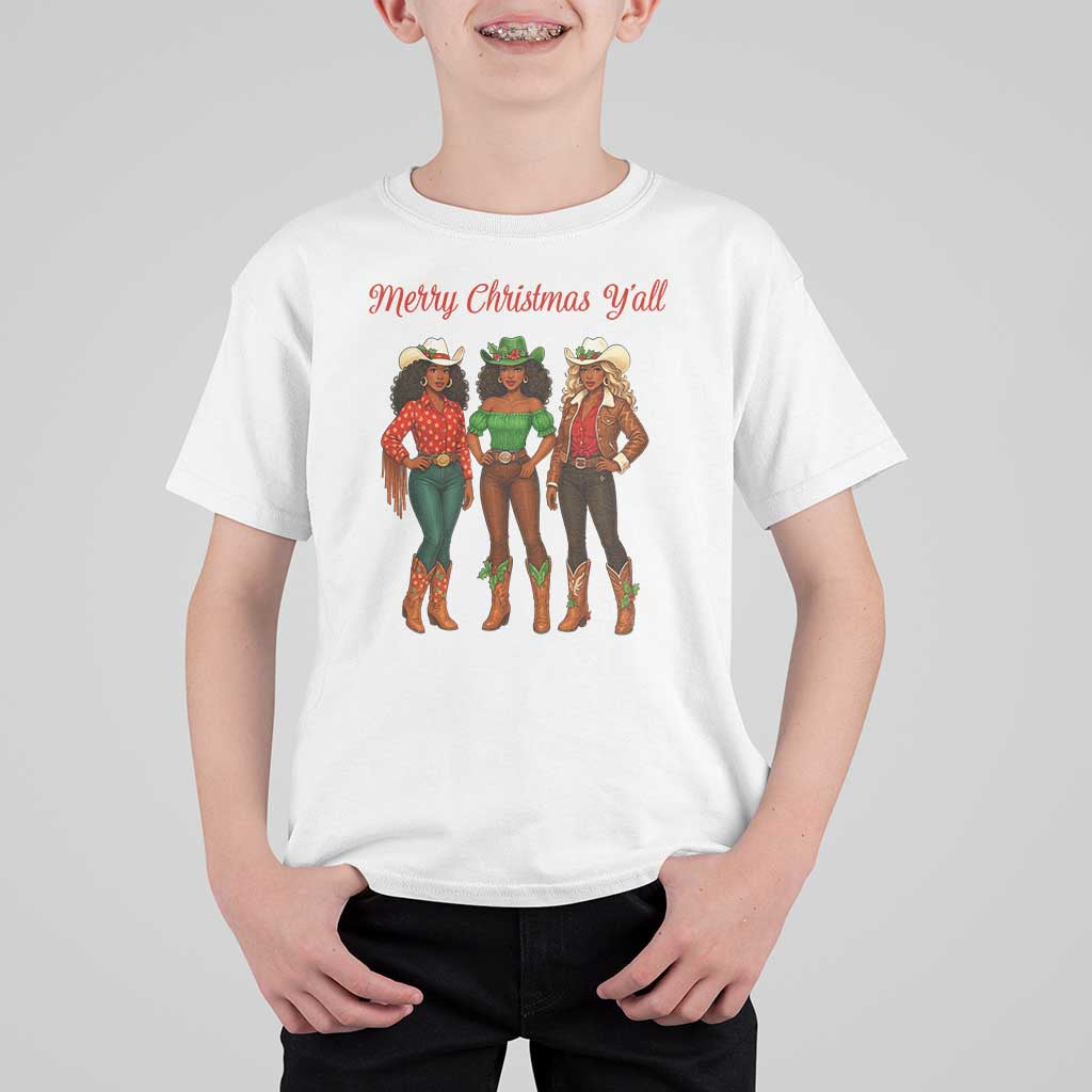 Black African American Cowgirl Christmas T Shirt For Kid Retro Western Howdy - Wonder Print Shop