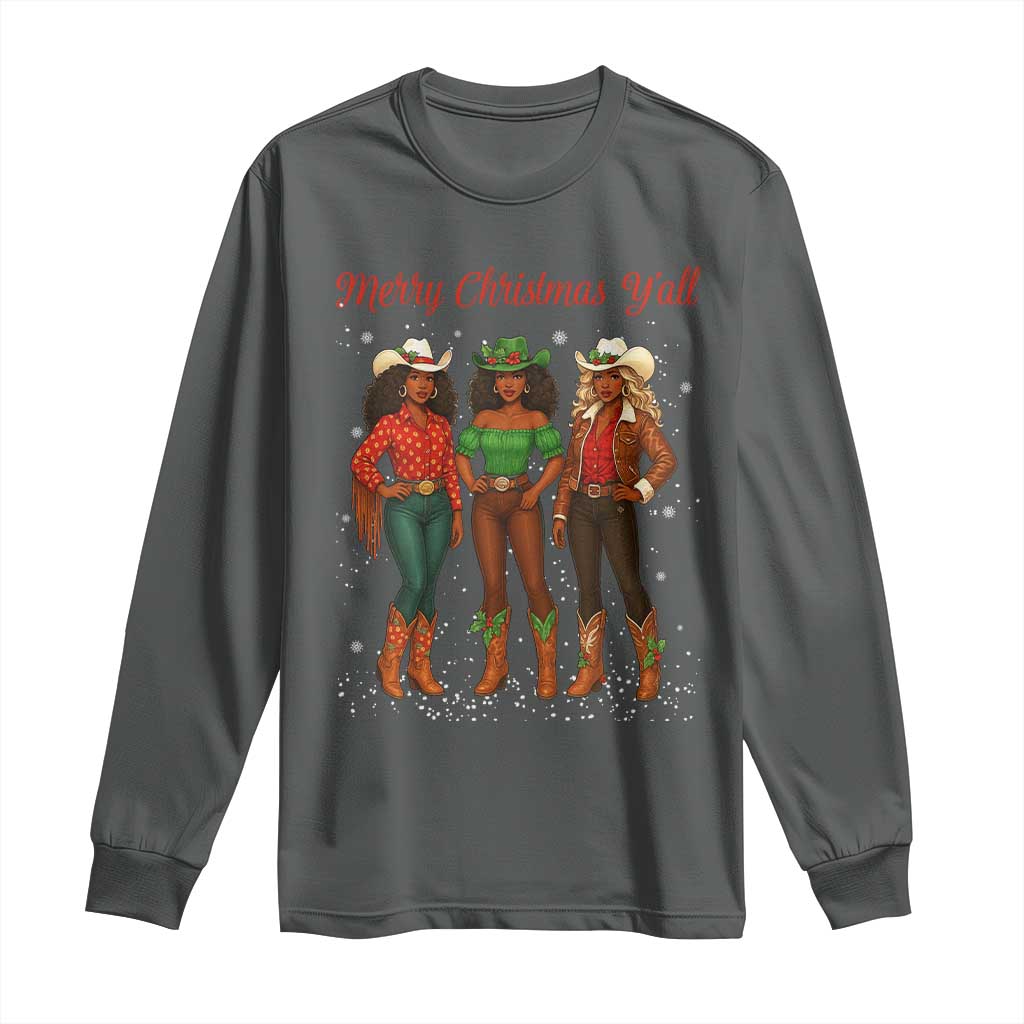 Black African American Cowgirl Christmas Long Sleeve Shirt Retro Western Howdy - Wonder Print Shop