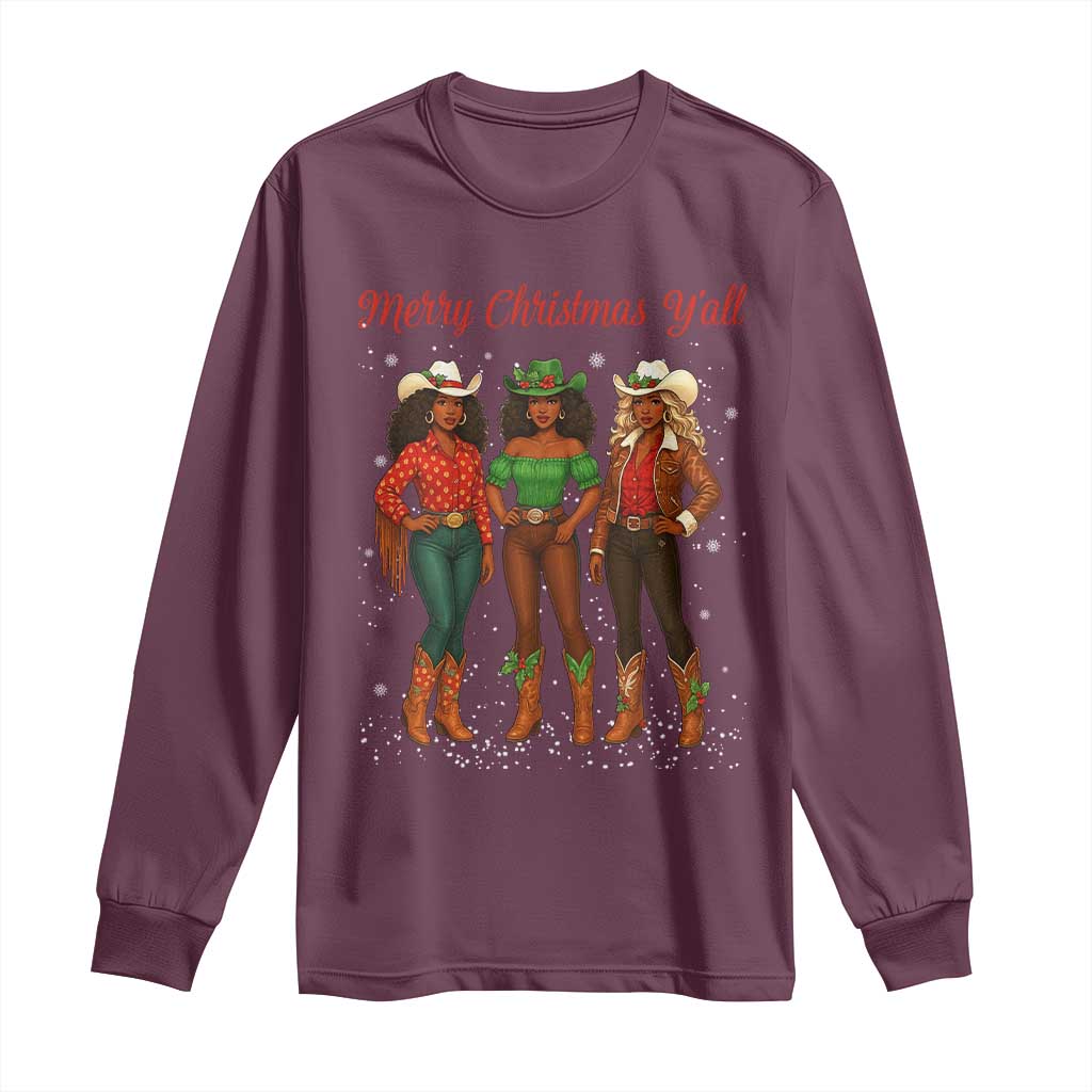 Black African American Cowgirl Christmas Long Sleeve Shirt Retro Western Howdy - Wonder Print Shop