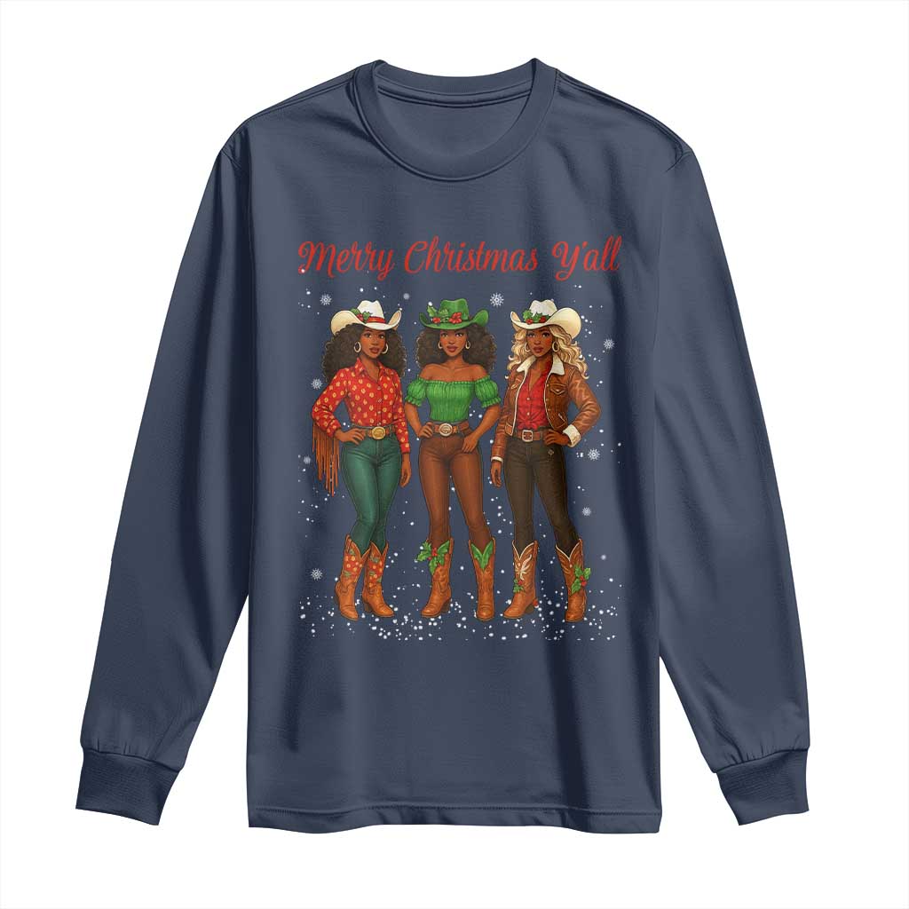 Black African American Cowgirl Christmas Long Sleeve Shirt Retro Western Howdy - Wonder Print Shop