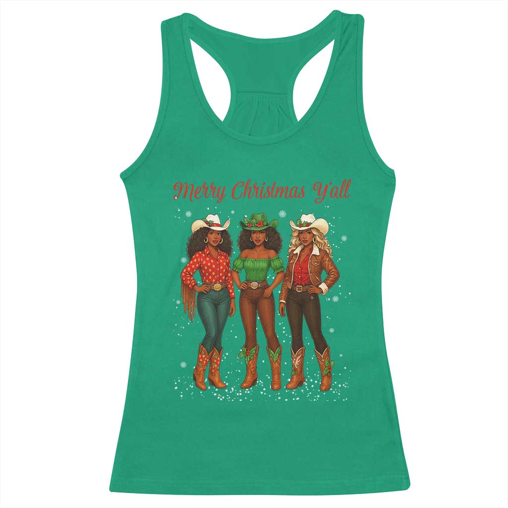 Black African American Cowgirl Christmas Racerback Tank Top Retro Western Howdy - Wonder Print Shop