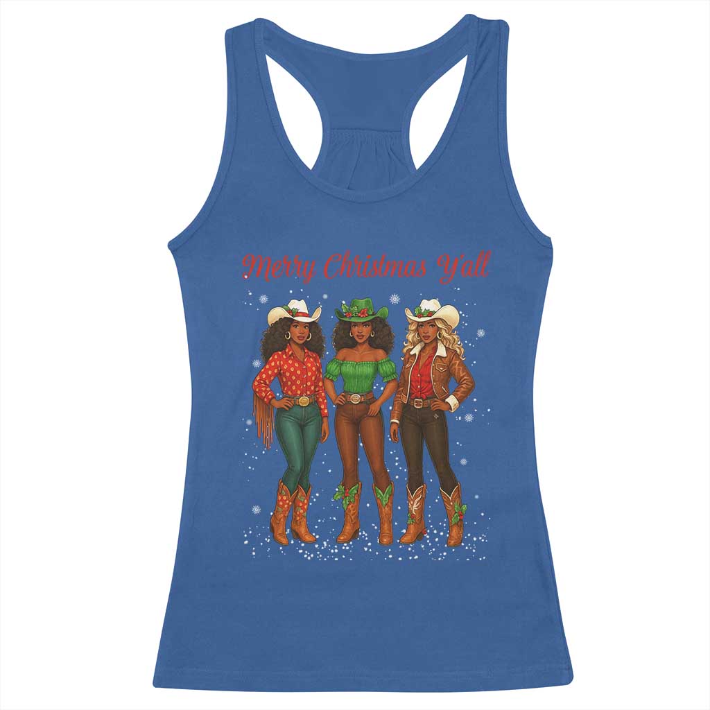 Black African American Cowgirl Christmas Racerback Tank Top Retro Western Howdy - Wonder Print Shop