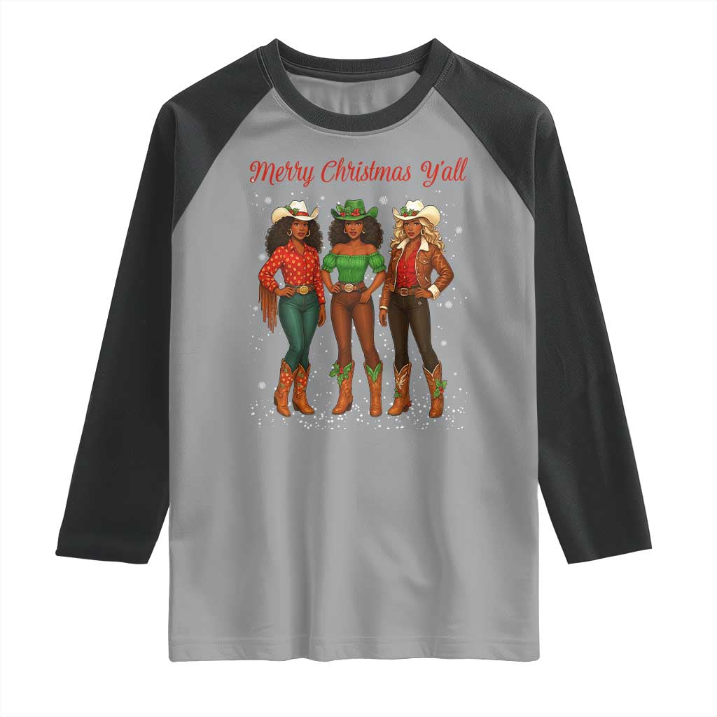 Black African American Cowgirl Christmas Raglan Shirt Retro Western Howdy - Wonder Print Shop
