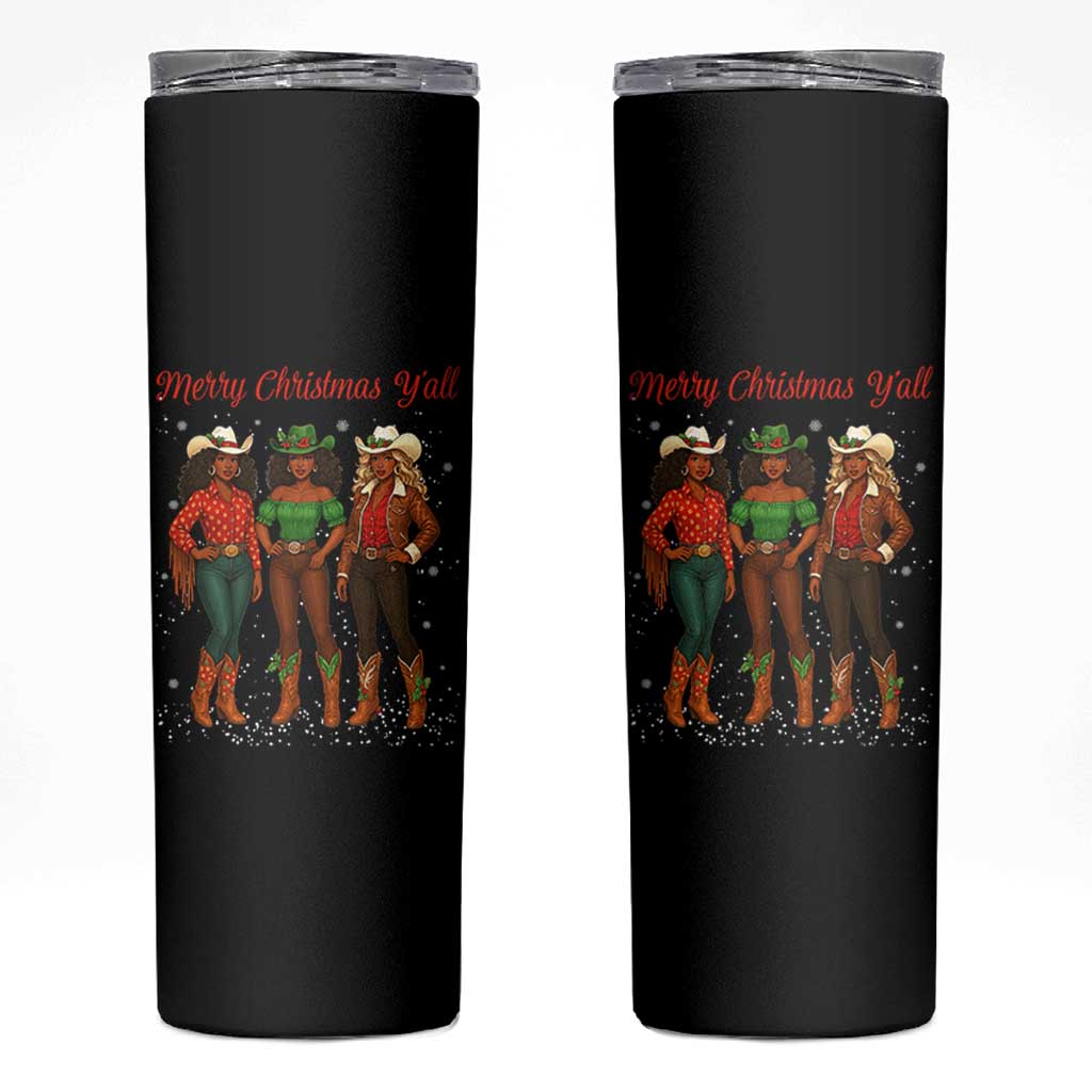 Black African American Cowgirl Christmas Skinny Tumbler Retro Western Howdy - Wonder Print Shop
