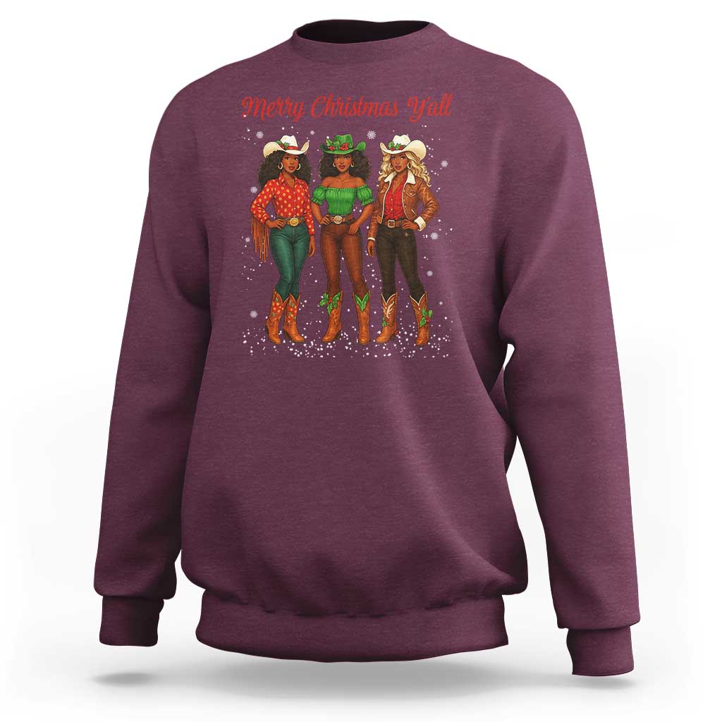 Black African American Cowgirl Christmas Sweatshirt Retro Western Howdy - Wonder Print Shop