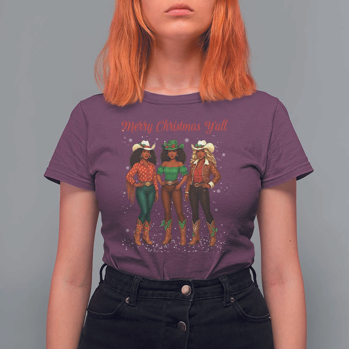 Black African American Cowgirl Christmas T Shirt For Women Retro Western Howdy - Wonder Print Shop