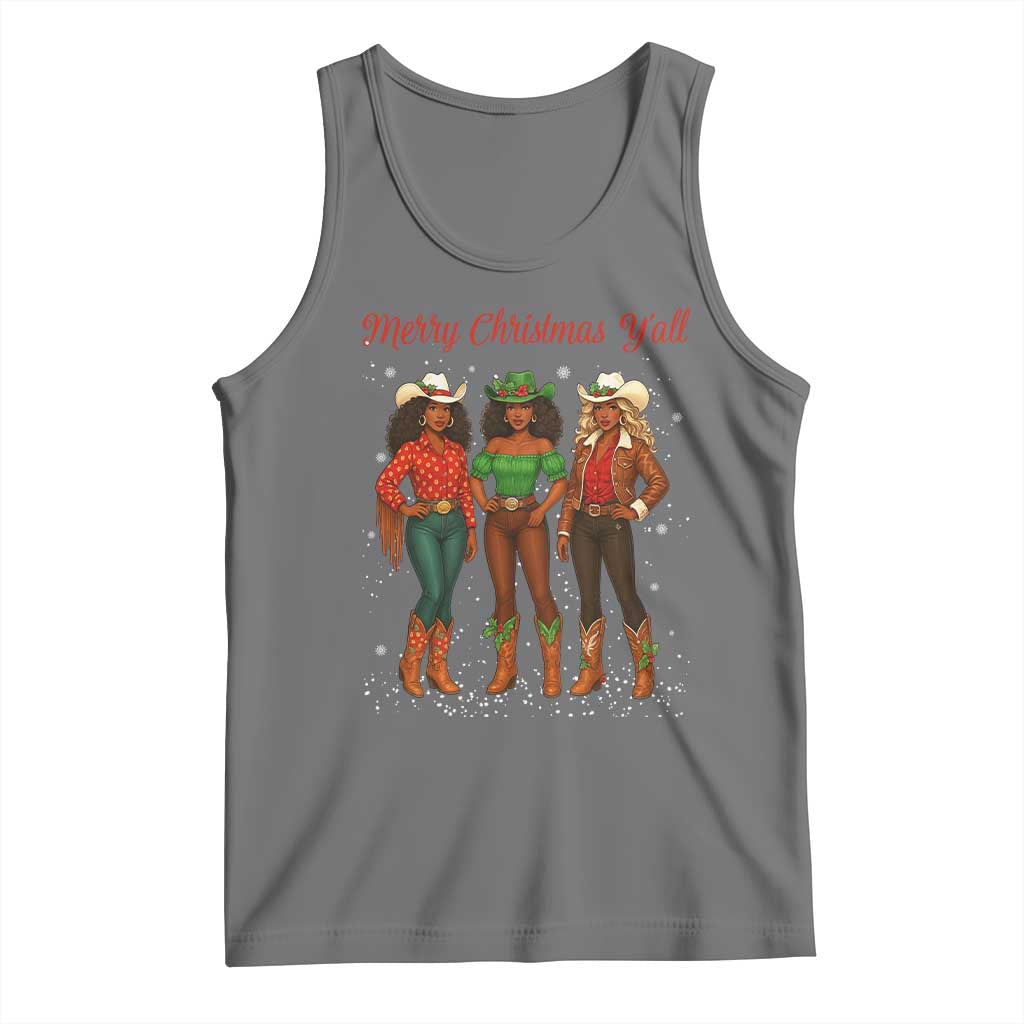 Black African American Cowgirl Christmas Tank Top Retro Western Howdy - Wonder Print Shop