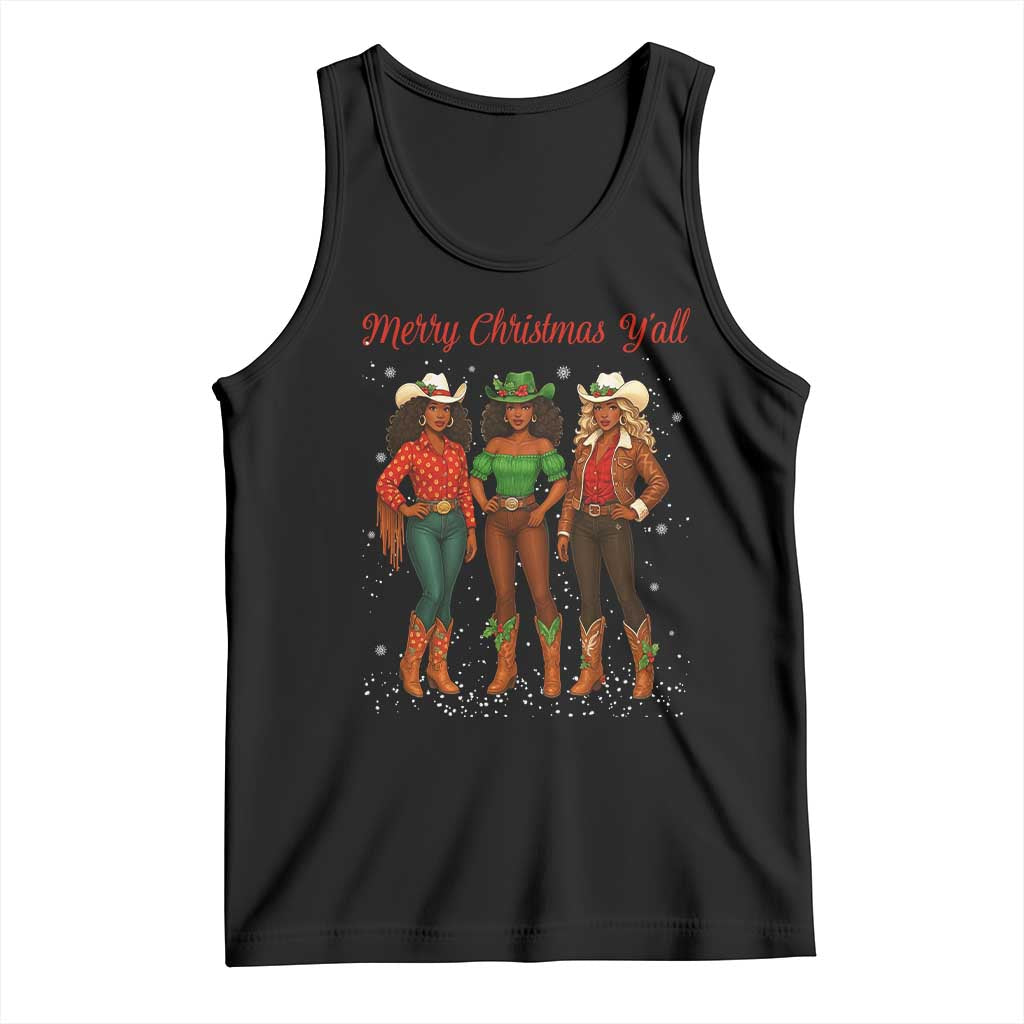 Black African American Cowgirl Christmas Tank Top Retro Western Howdy - Wonder Print Shop