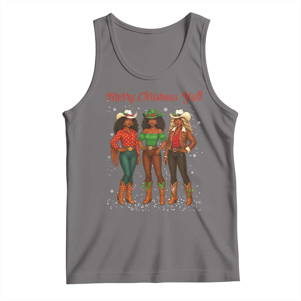 Black African American Cowgirl Christmas Tank Top Retro Western Howdy - Wonder Print Shop